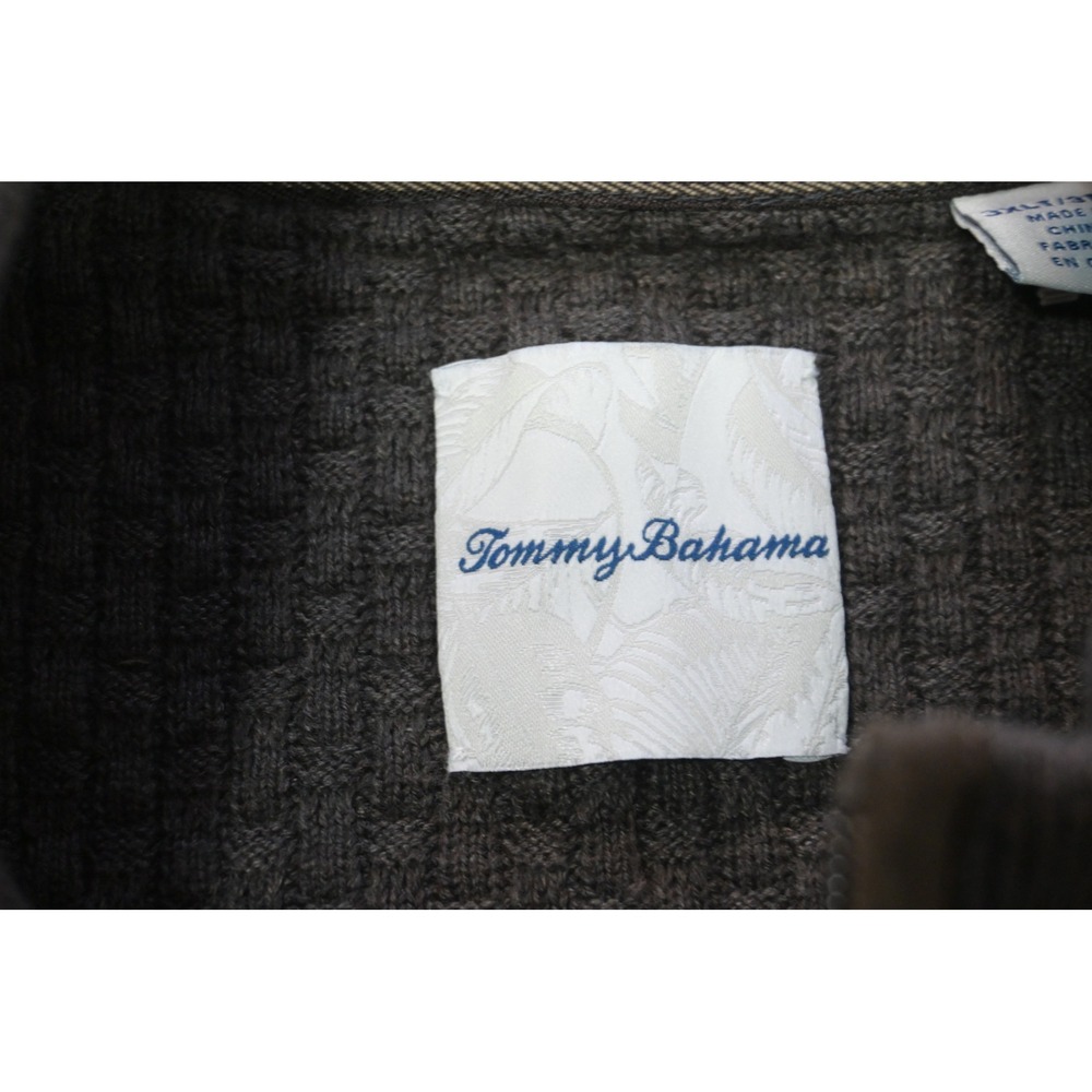 Tommy Bahama Full Zip Sweater Mens 3XLT Brown Textured Basketweave Knit Good - Picture 9 of 12